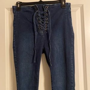 Free People blue skinny jeans.